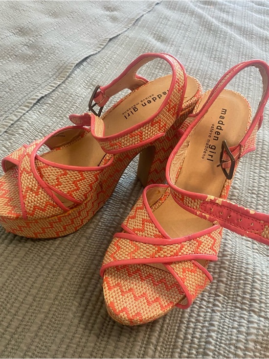 Madden Girl Shoes - Madden Girl Coral Pink Woven Platform Sandals